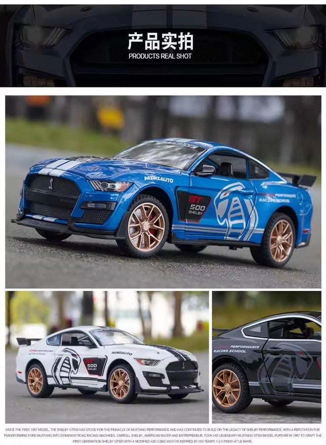 KENIRY Exclusive Alloy Metal Pull Back Die-cast Car Model with Sound Light Mini Auto Toy for Kids Metal Model Toy Car with Sound and Light [New Model] (1.32 Scale Mustang Shelby GT500-BLUE) - Image 4